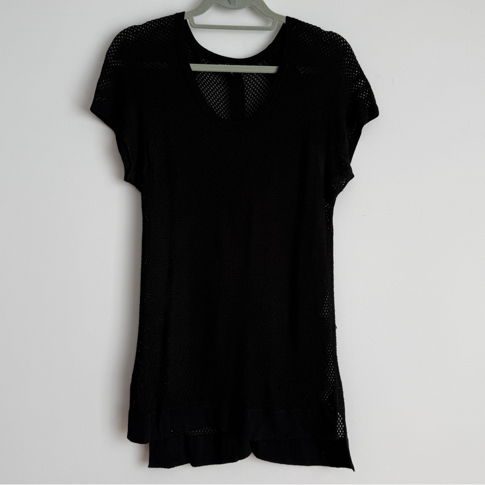 rag & bone Black Mesh Short Sleeve Tee